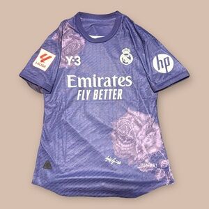 23/24 Real Madrid special purple y3 kit. Jude Bellingham soccer football jersey.